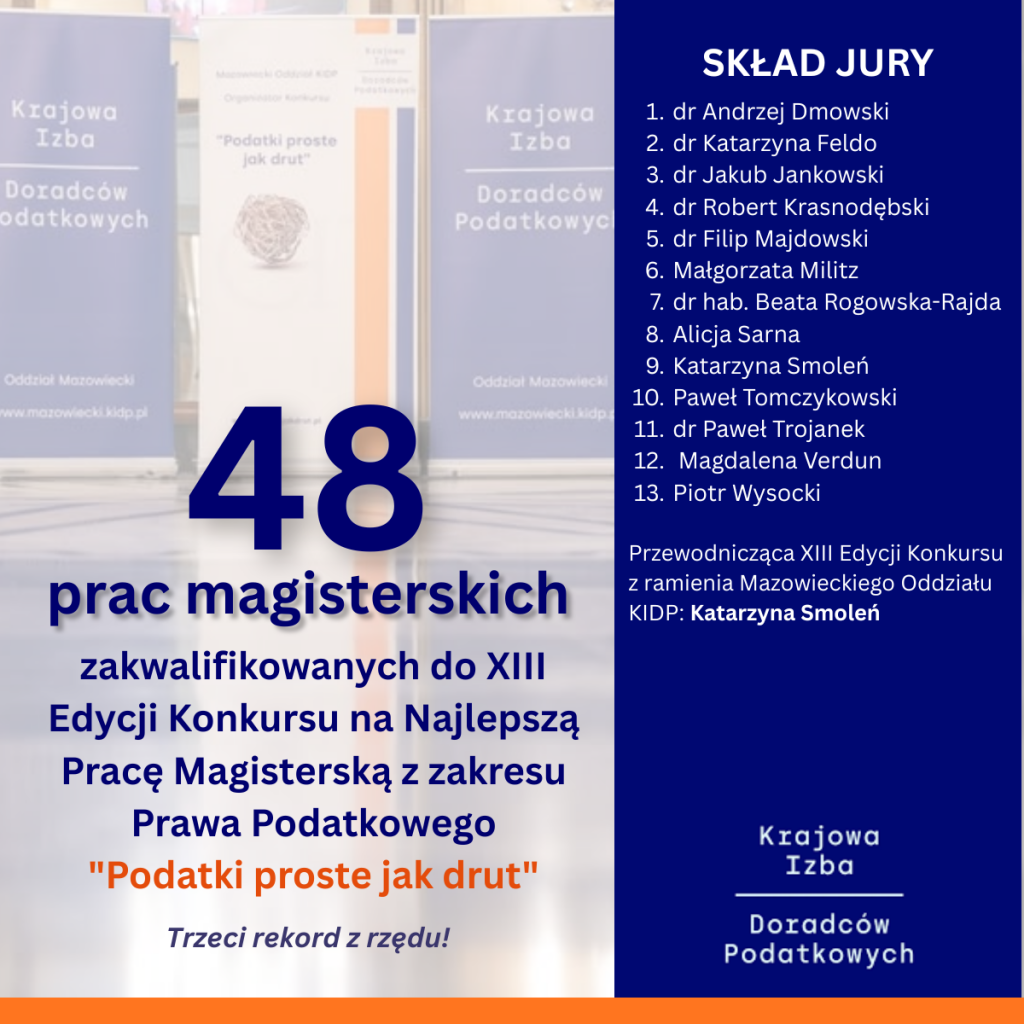 Grafika informacyjna o zakończeniu naboru do XIII Edycji Konkursu Podatki Proste jak drut
